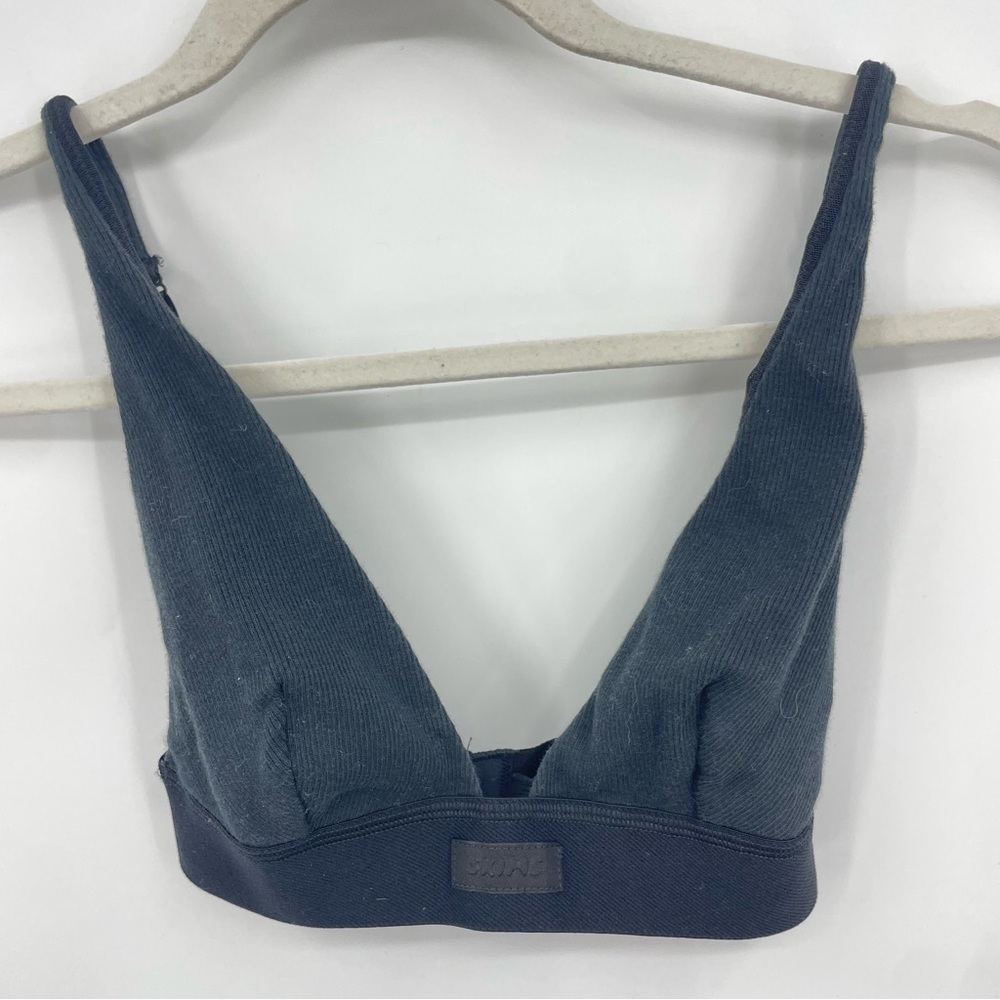 SKIMS Cotton Plunge Bralette ribbed bra black Sz XXS‎